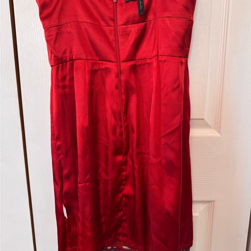 BCBGMaxAzria Red Black White Abstract Dress Size 4 Back Zipper Spaghetti Straps - Picture 11 of 15